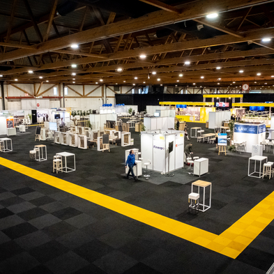 Beursvloer van de FIT Exportbeurs 2018 met exposanten, ontmoetingszones en internationale bedrijven in Brussel